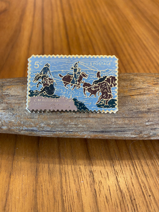 Charlie Russel 5 Cent Stamp Pin
